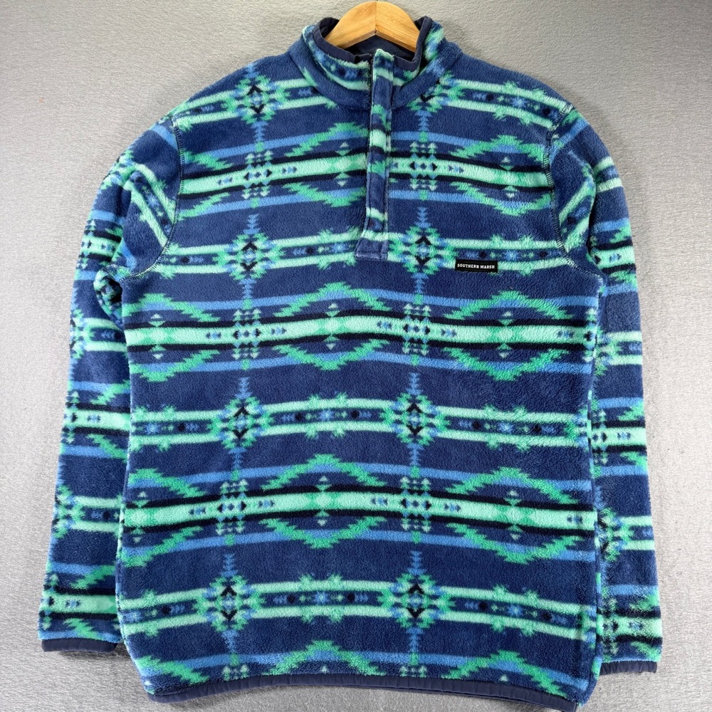 Southern Marsh Mens Fleece‎ Pullover Aztec Pattern Blue Green Outdoors